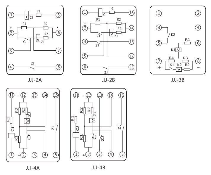 JJJ-2A直流絕緣監(jiān)視繼電器內部端子外引接線圖