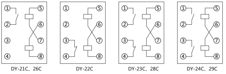 DY-21C、D電壓繼電器內(nèi)部接線圖 DY-21C、D電壓繼電器內(nèi)部接線圖