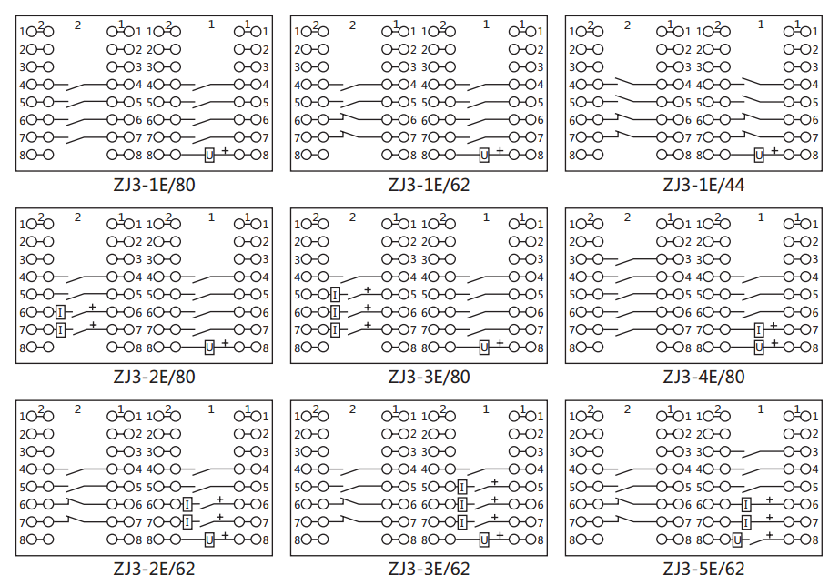ZJ3-1E/80快速中間繼電器內部接線圖及外引接線圖 ZJ3-1E/80快速中間繼電器內部接線圖及外引接線圖