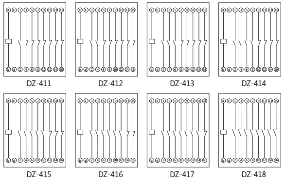 DZ-417中間繼電器內部接線圖以及外引接線圖
